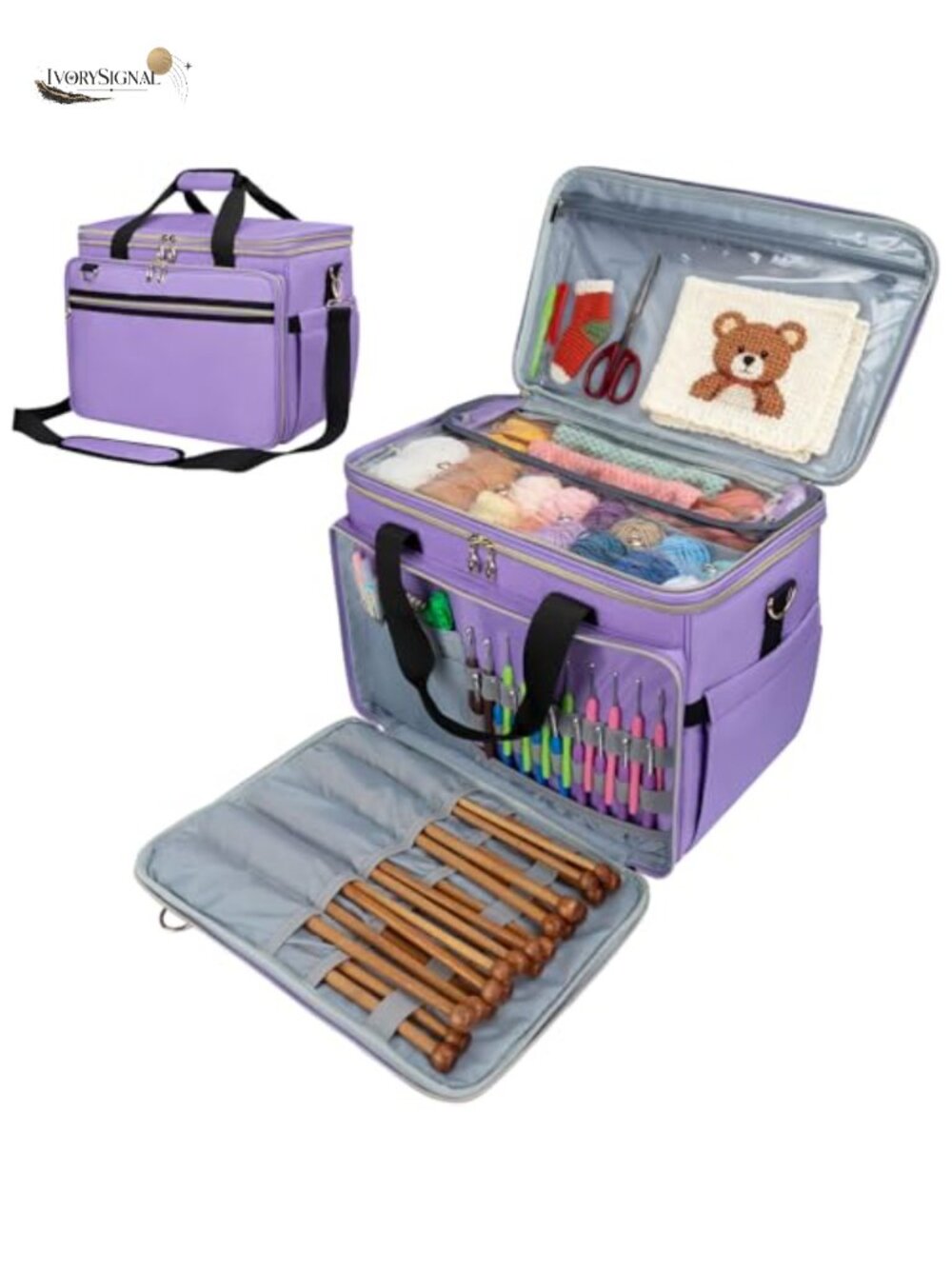 Extra Large Crochet Bag Yarn Storage Tote with Pockets Holds 60 Skeins for